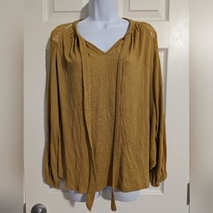 JohnPaulRichard Women's Large mustard yellow top Fall Spring Neutral Long Sleeve